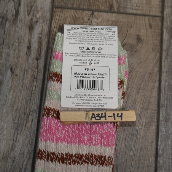 Worlds Softest Socks Ragg Crew Womens Size 6-11 Mushroom Stripe Valentine's NWT - Picture 4 of 4
